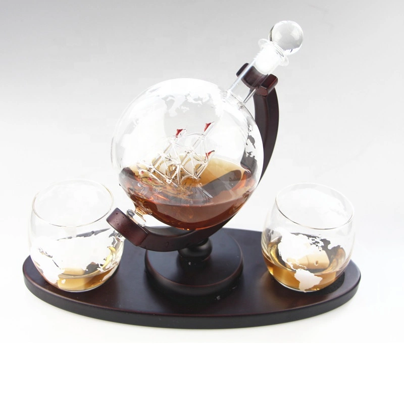 Amazon World Map 2 Globe Glasses and Decanter Set by Pine Wood Gift Box